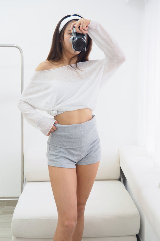 高腰軟綿雙層短褲