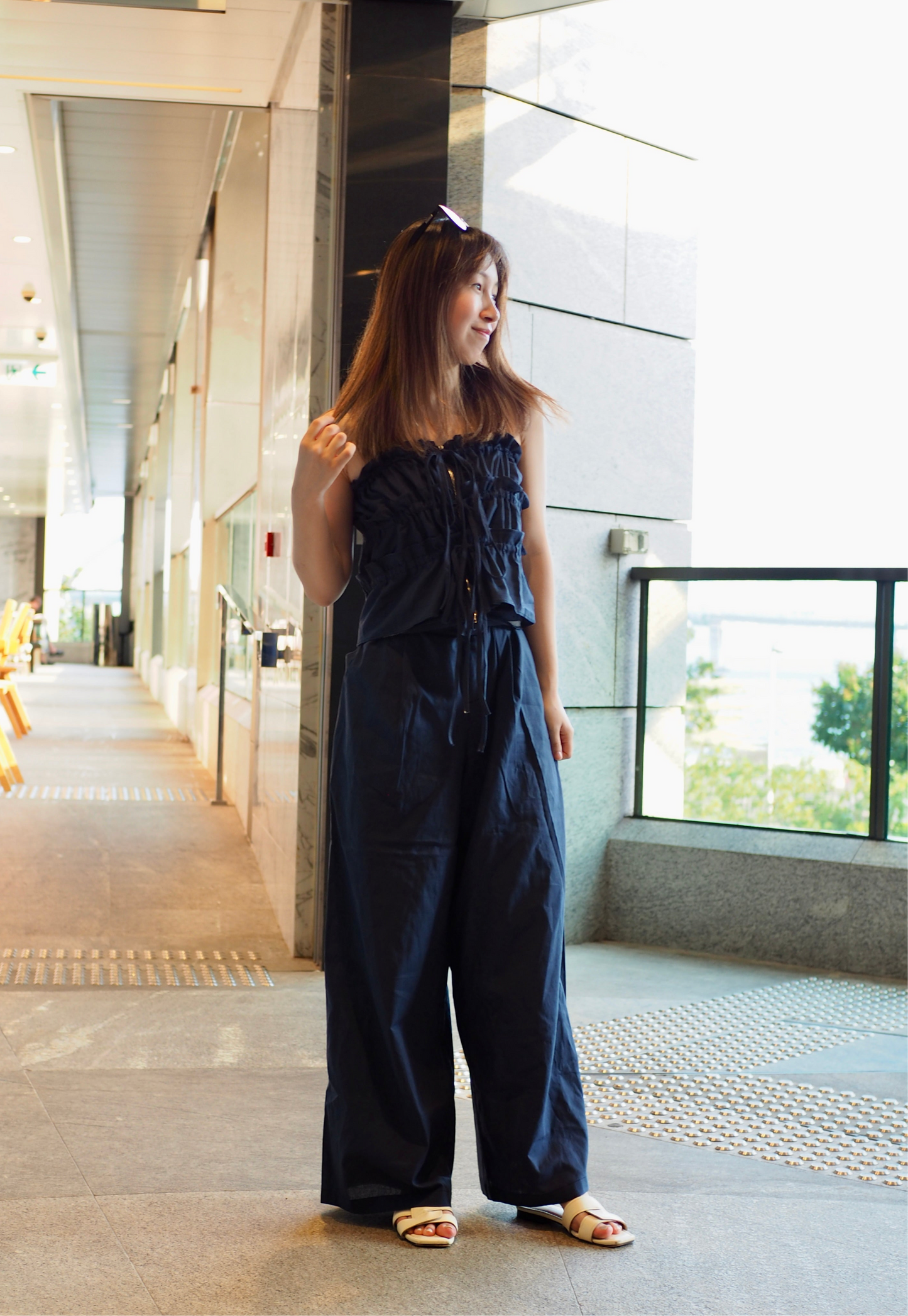 度假風蝴蝶結褶皺套裝