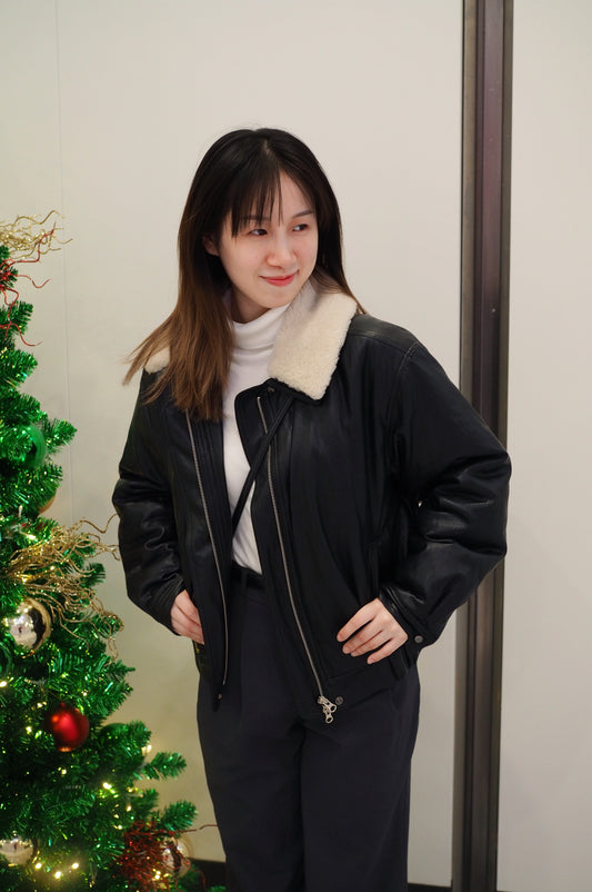 毛毛領夾棉oversize皮褸