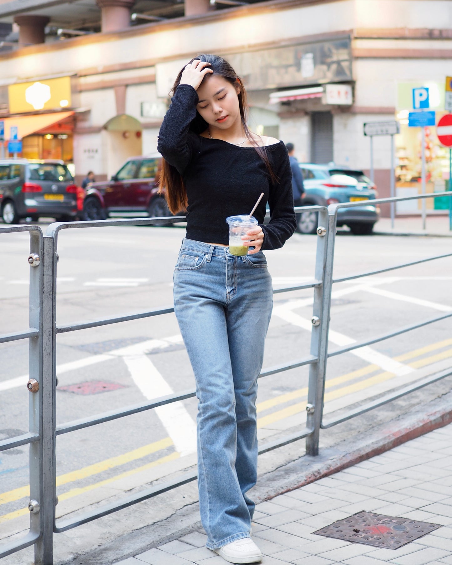 復古中腰喇叭牛仔褲