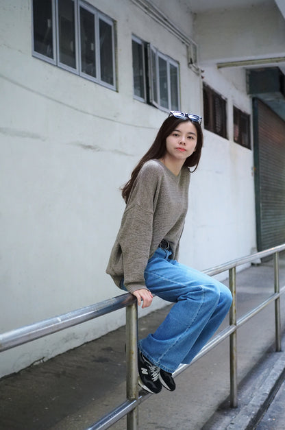 [超顯瘦!]寛鬆V領針織上衣