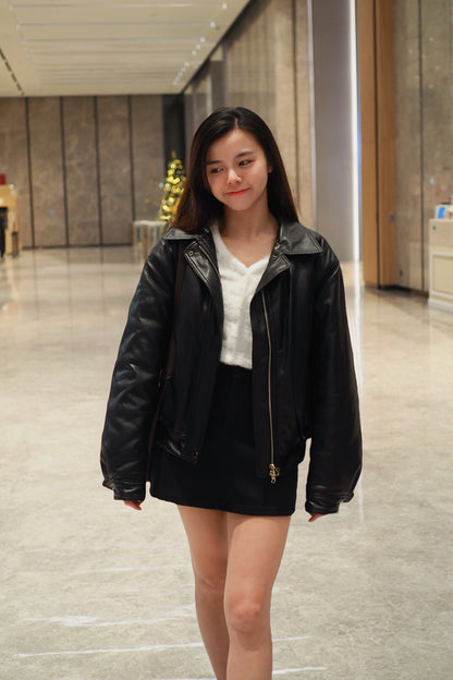 毛毛領夾棉oversize皮褸