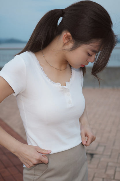 [日常百搭]Lace邊圓領T-Shirt