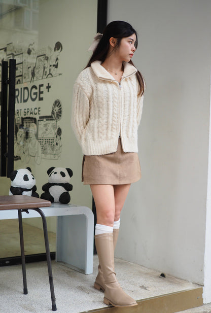 麻花羊毛針織雙拉鍊外套