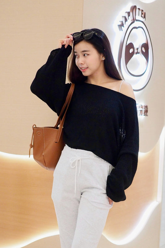 慵懶感寛領針織Top