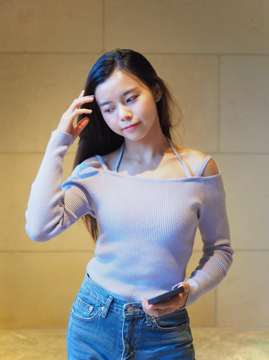 甜辣風掛頸一字膊針織Top