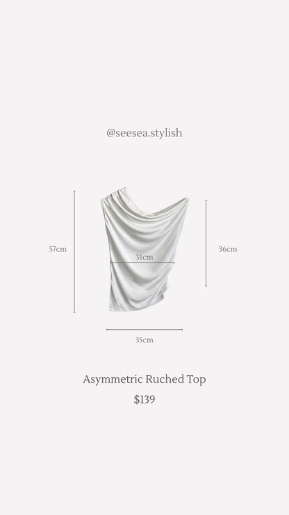 ［一件多穿］斜肩皺皺短䄂Top