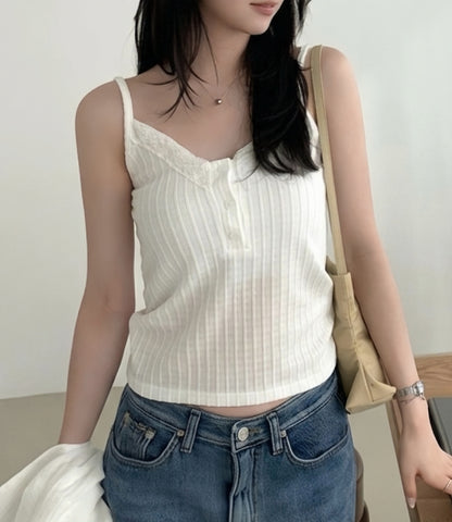 簡約精緻Lace直坑紋吊帶背心
