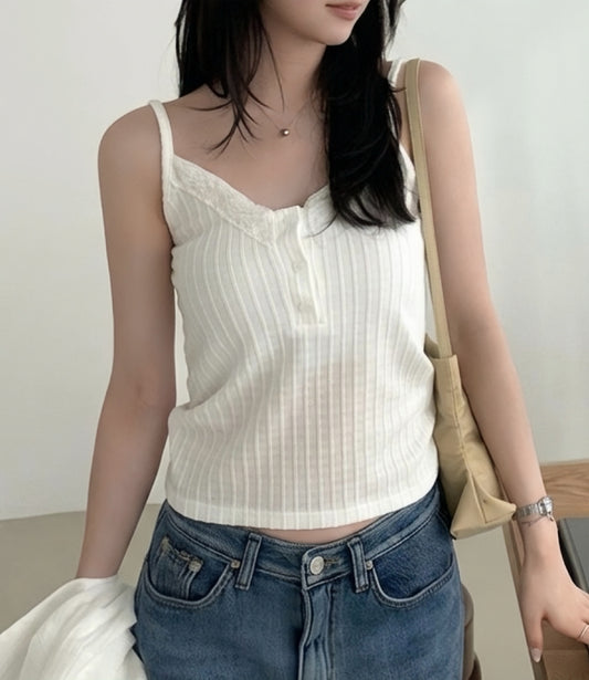 簡約精緻Lace直坑紋吊帶背心
