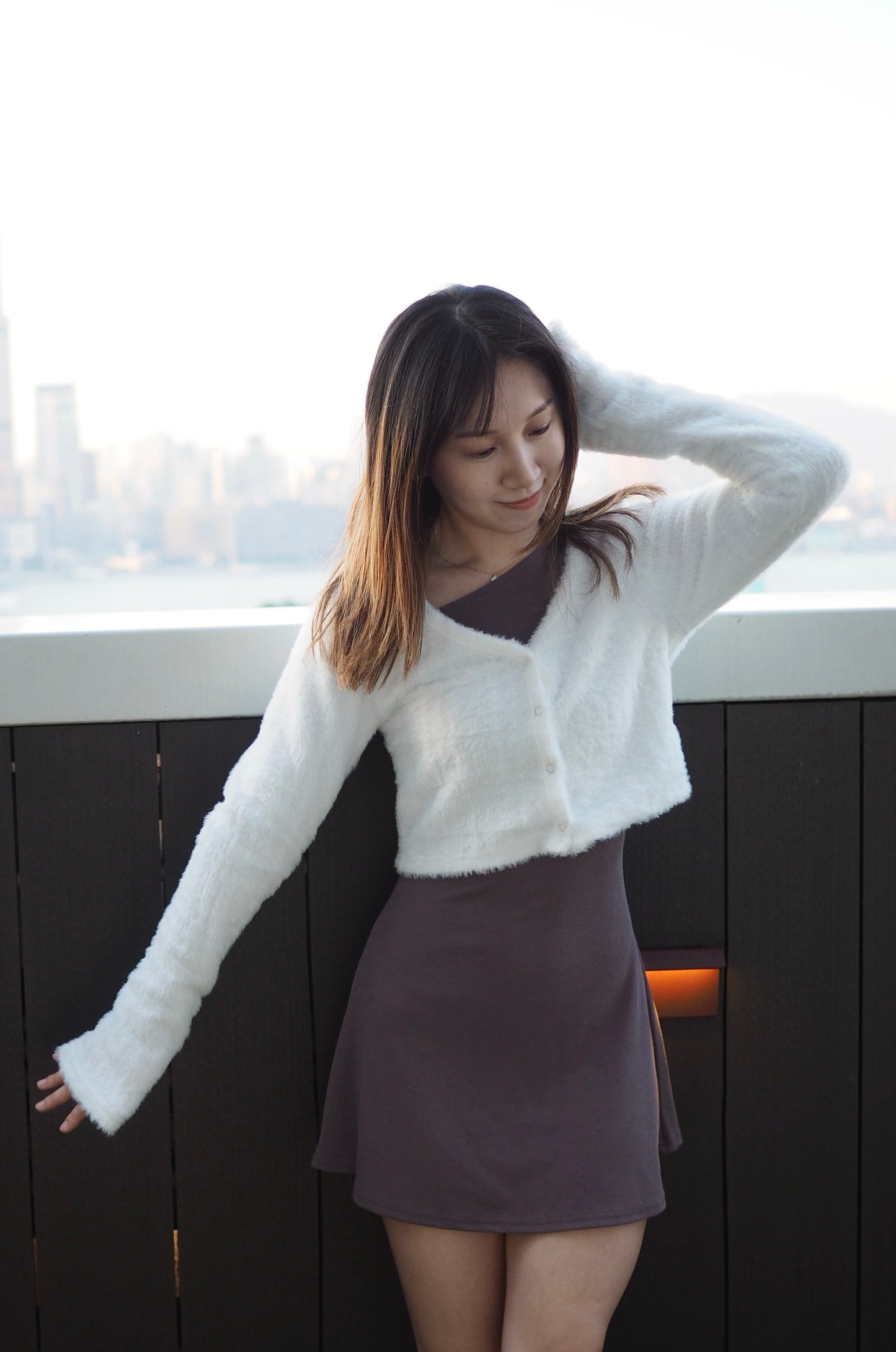 滑捋捋V領貂毛外套