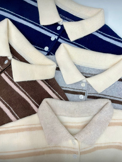 鄰家女孩風～POLO領撞色橫間上衣