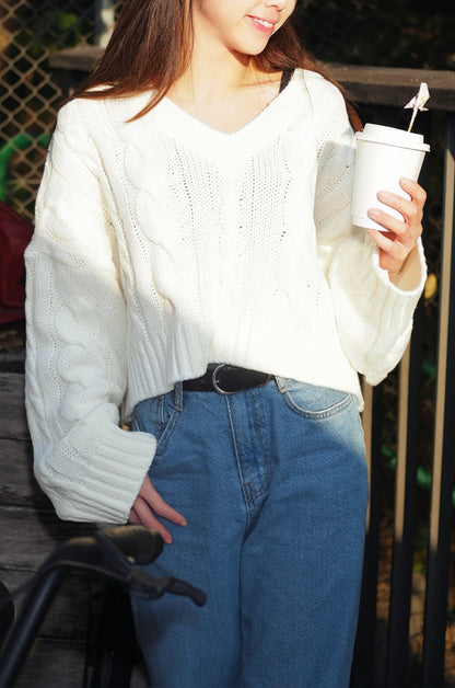 [CP值👑]短身V領麻花針織毛衣