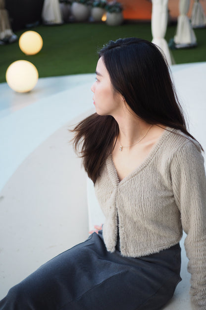 滑捋捋V領貂毛外套