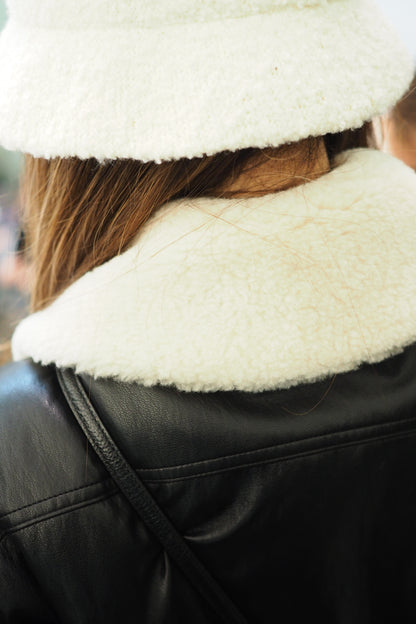 毛毛領夾棉oversize皮褸