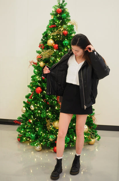 毛毛領夾棉oversize皮褸