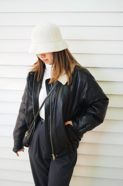 毛毛領夾棉oversize皮褸