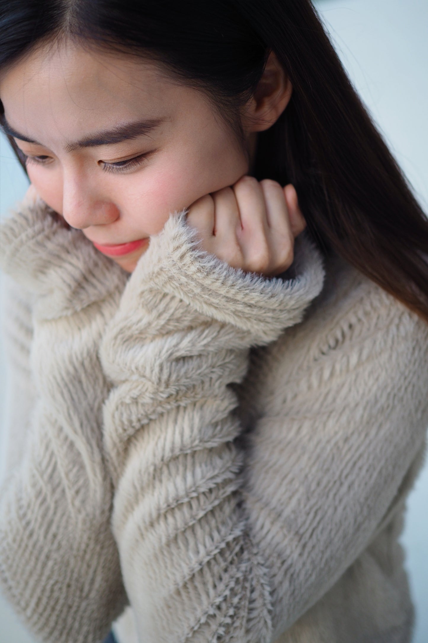 滑捋捋V領貂毛外套