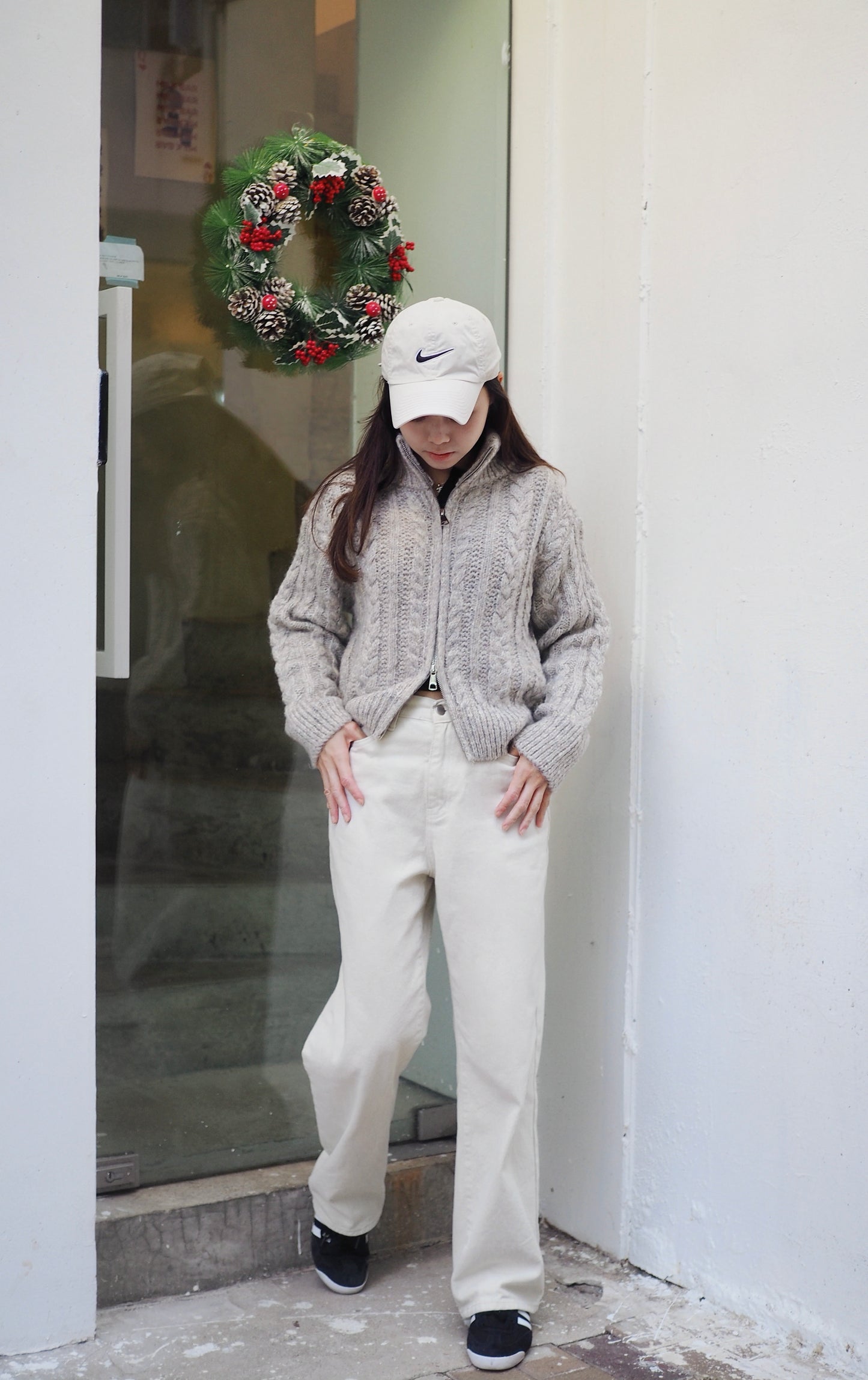 麻花羊毛針織雙拉鍊外套