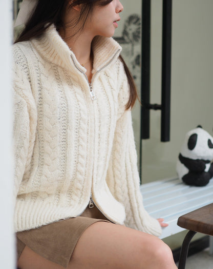 麻花羊毛針織雙拉鍊外套