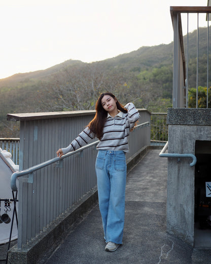 鄰家女孩風～POLO領撞色橫間上衣