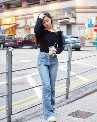 復古中腰喇叭牛仔褲