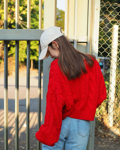 [CP值👑]短身V領麻花針織毛衣