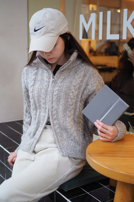 麻花羊毛針織雙拉鍊外套