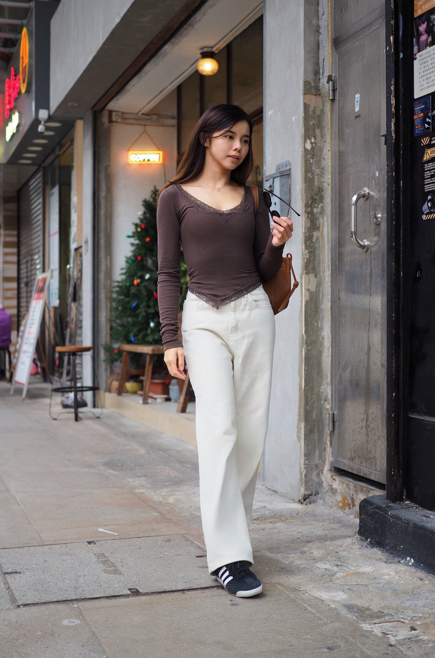 Lace下V長袖上衣