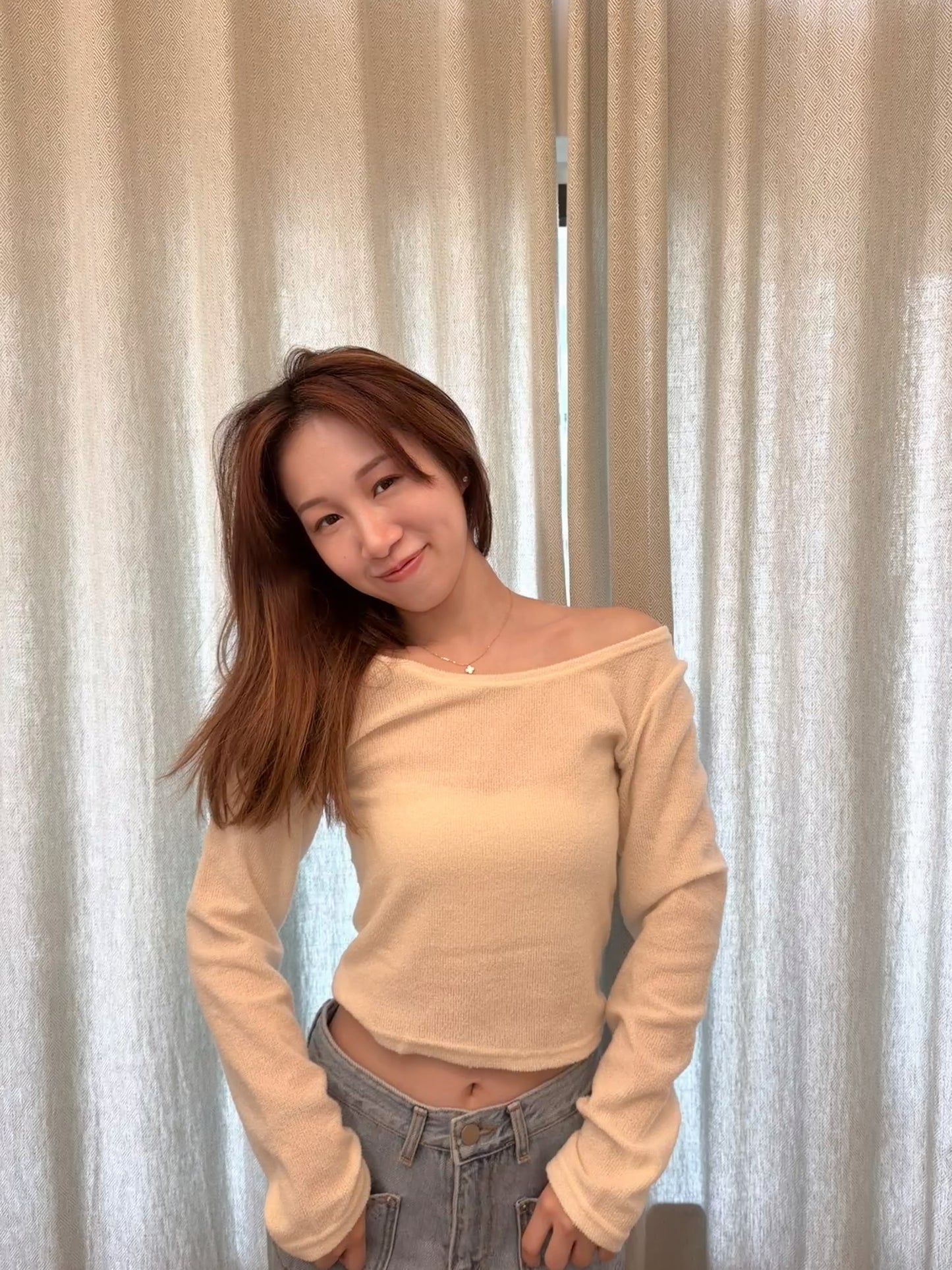 Girly後綁帶蝴蝶結基本長袖上衣