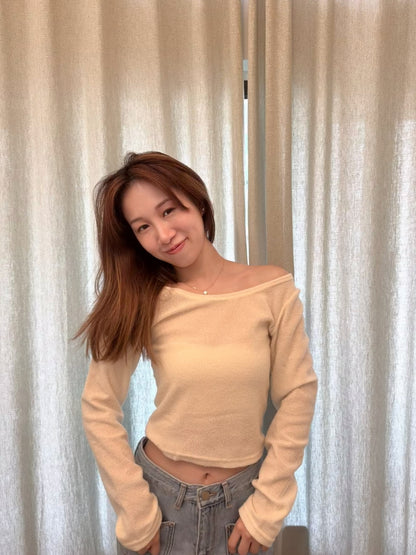 Girly後綁帶蝴蝶結基本長袖上衣