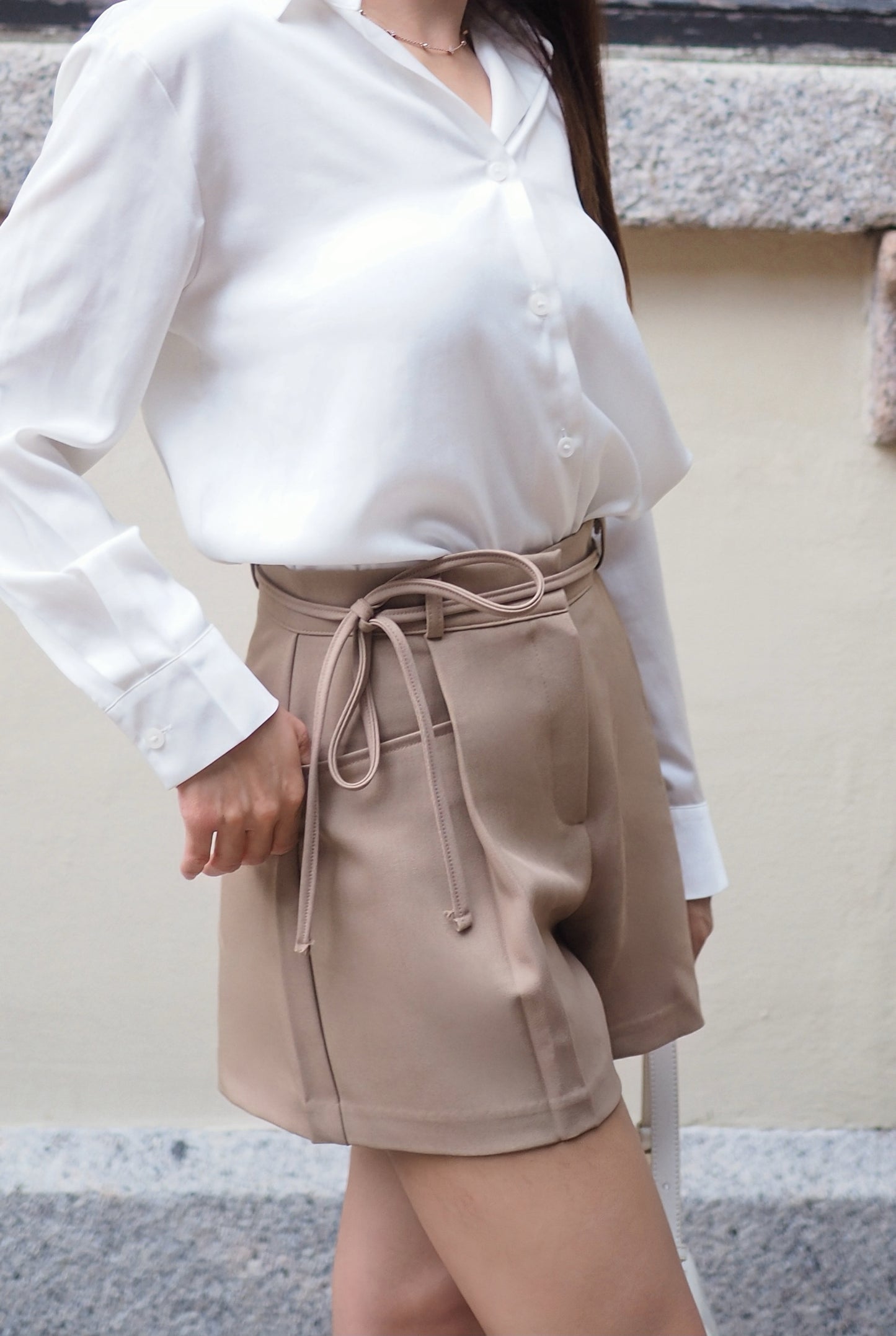 質感顯瘦A字西裝短褲(附腰帶)