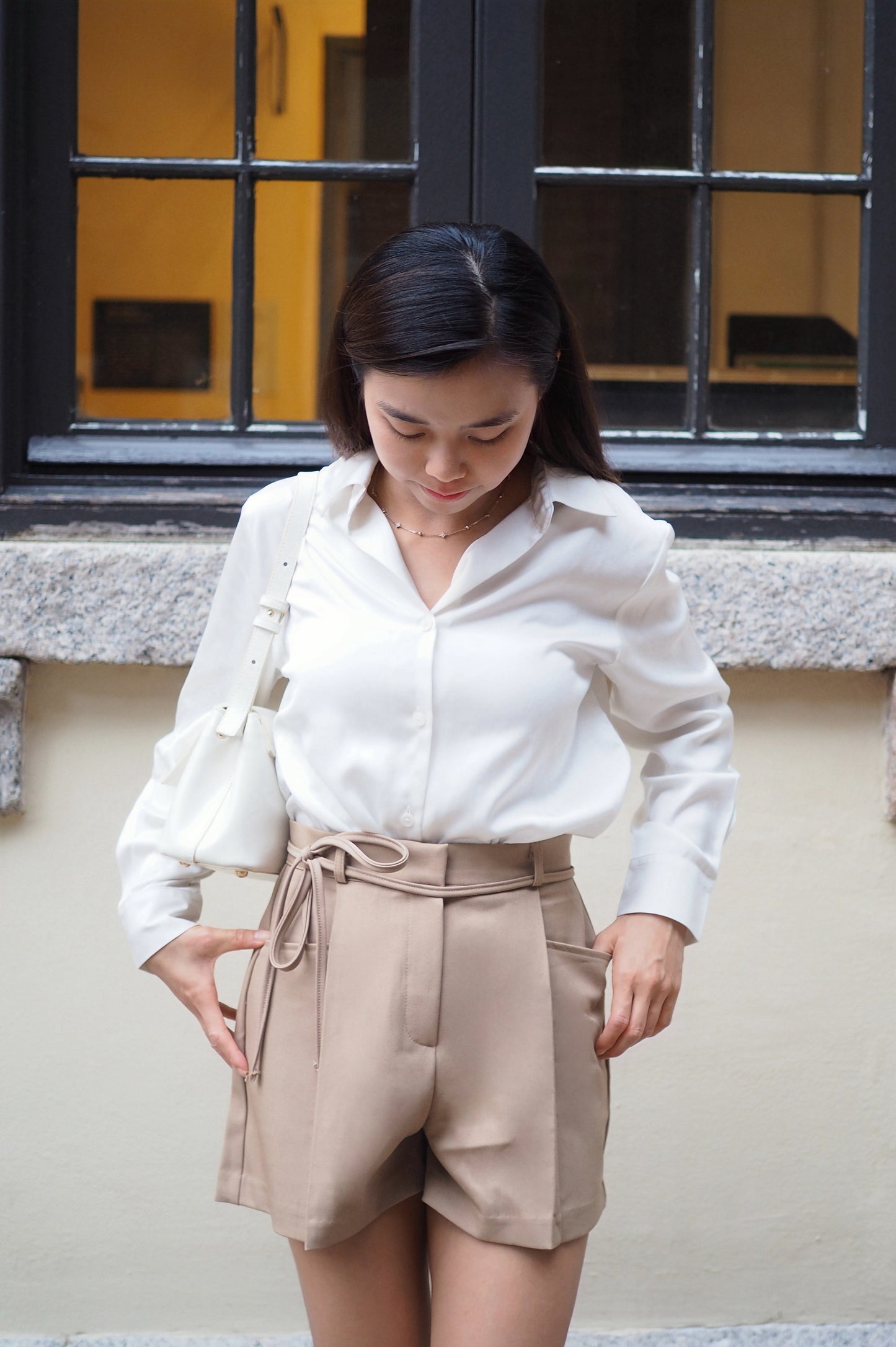 質感顯瘦A字西裝短褲(附腰帶)