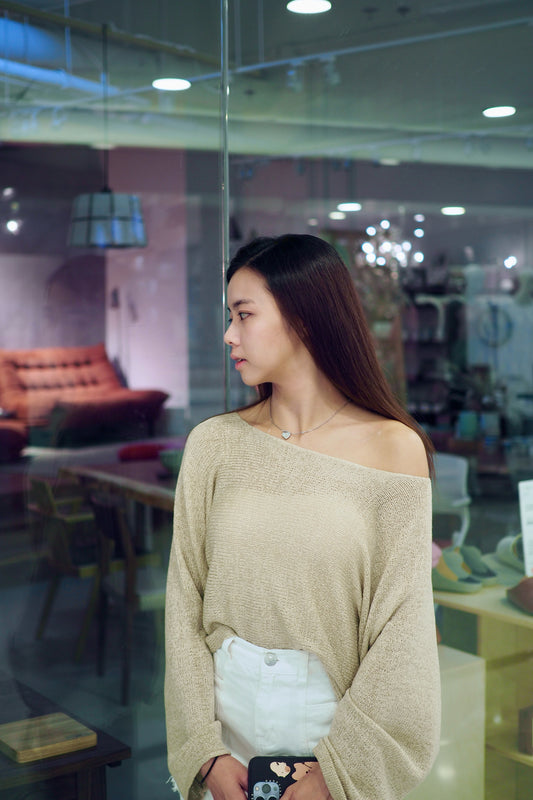 慵懶感寛領針織Top