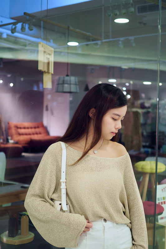 慵懶感寛領針織Top