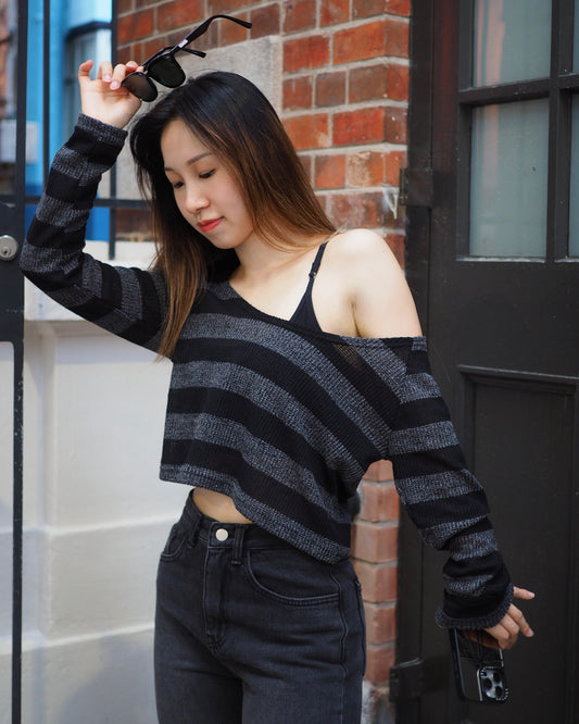 短身V領型格針織Top