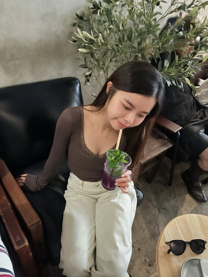 Lace下V長袖上衣