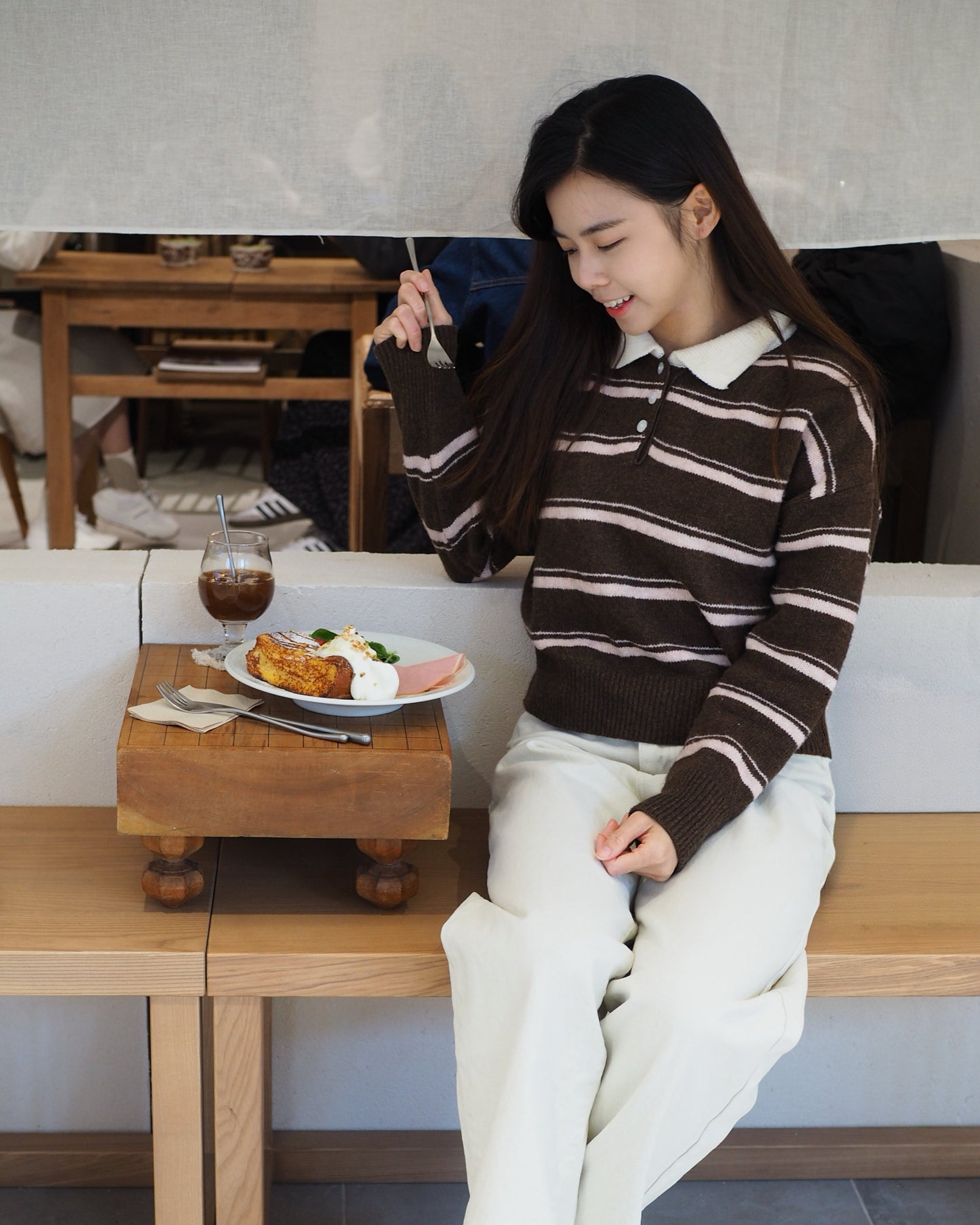 鄰家女孩風～POLO領撞色橫間上衣