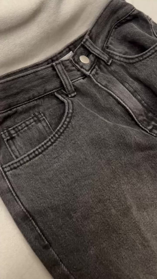 [145-160cm Fit!]小個子黑色洗水高腰直筒牛仔褲